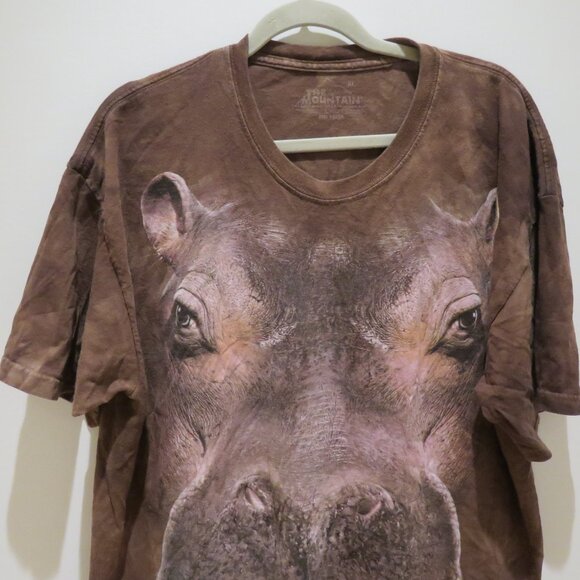 THE MOUNTAIN Hippo Print Distressed Tie Dye T-Shirt in Brown Hippie Y2K Boho XL - Picture 4 of 12